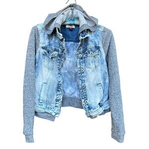 Lei Denim Hooded Light Blue Gray Acid Wash Jacket Size S